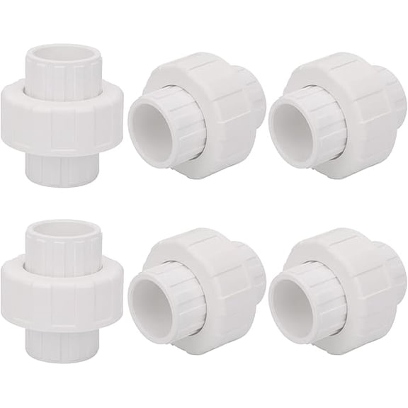 6Pcs 3/4" PVC Union Coupling Pipe Fitting (Socket x Socket) 3/4Inch PVC Slip Union PVC Adapter Coupling Schedule 40, EPDM O-Ring, White Durable Pipe Tube Fitting Adapter Connector for Plumbing In