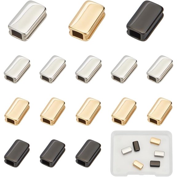 6Pcs 3 Colors 304 Stainless Steel Beads Ion Plating (IP) Rectangle Mixed Color 11x6.5x4mm Hole: 2.5x3mm 2pcs/color
