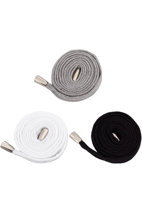 6Pcs 3 Colors Flat Drawstring Cords 39.4 Inch Cotton Cords Drawstring with Alloy Ends Replacement Drawcord String for Pants Sweatshirt Hoodies Jackets Coats Bags