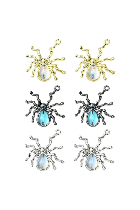 6Pcs 3 Colors Halloween Rack Plating Alloy Pendants Spider Charm with Lilac Resin Beads Cadmium Free & Lead Free Mixed Color 30x27x5.8mm Hole: 1.6mm 2pcs/color