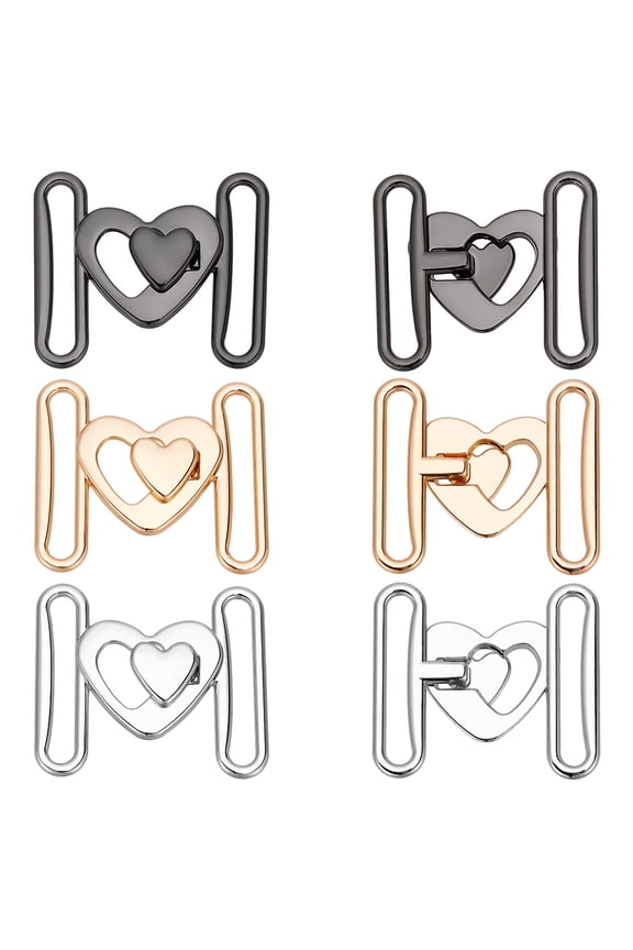 6Pcs 3 Colors Heart Alloy Belt Strap Buckles for Down Jacket Windbreaker Garment Accessories Mixed Color 35x40x6mm 2pcs/color