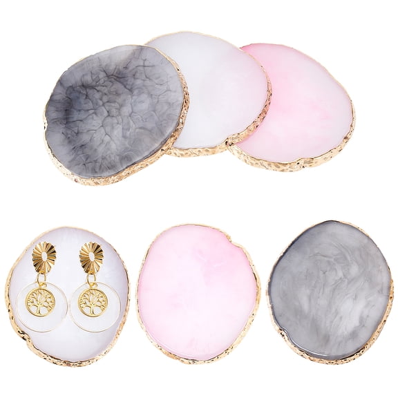 6Pcs 3 Colors Oval Resin Palette with Gold Covered Edge Nail Art Tool Mixed Color 8.6x9.8x0.6cm 2pcs/color for DIY