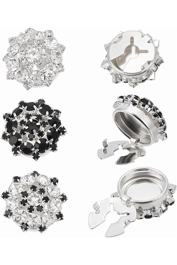 6Pcs 3 Colors Rhinestone Buttons Cover Sleeve Buttons Cover Flower Buttons Cover Detachable Shirt Button Clips Buttons Jewelry
