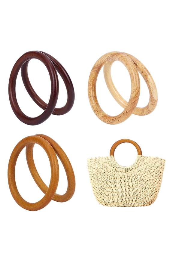 6Pcs 3 Colors Round Ring Wood Bag Handles Bag Accessories Mixed Color 110~120x12mm Inner Diameter: 87~97mm 2pcs/style diy