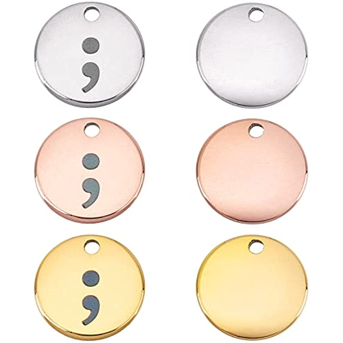 6Pcs 3 Colors Semicolon Charms Stainless Steel Flat Round Pendant for Jewelry  Making 