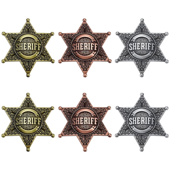 6Pcs 3 Colors Star of David with Word Sheriff Alloy Lapel Pins for Backpack Clothes Mixed Color 69.5x60.5mm for DIY