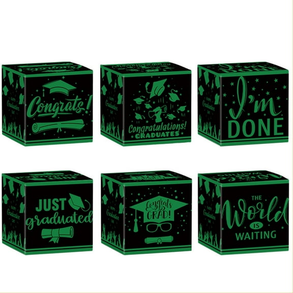 6Pcs 3 Inch Graduation Party Candy Boxes Class of 2026 Favor Boxes with Congrats Graduates and Diploma Design for Celebrations, Green