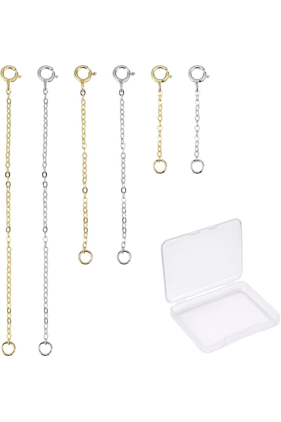 6Pcs 3 Size 925 Sterling Silver Chain Extender with Clasps & Curb Chains Necklace Extenders Necklace Bracelet Anklet Extension Link Chains