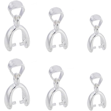 2-Piece Solid Sterling Silver Wave Curved Tube Pendant Pinch Bail Connectors #33341