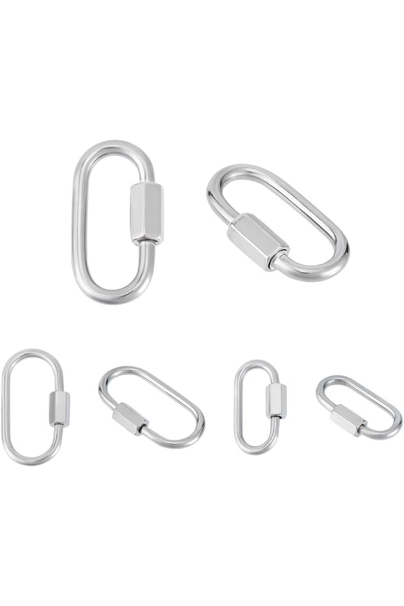 6Pcs 3 Sizes Oval Screw Carabiner Lock 304 Stainless Steel Screw Locking Keychain Carabiner Clasp Metal Keychain Clip Hook 21~37mm Keyring Clasp