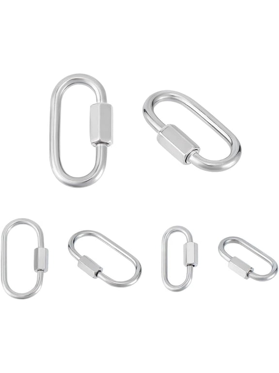 6Pcs 3 Sizes Oval Screw Carabiner Lock 304 Stainless Steel Screw Locking Keychain Carabiner Clasp Metal Keychain Clip Hook 21~37mm Keyring Clasp