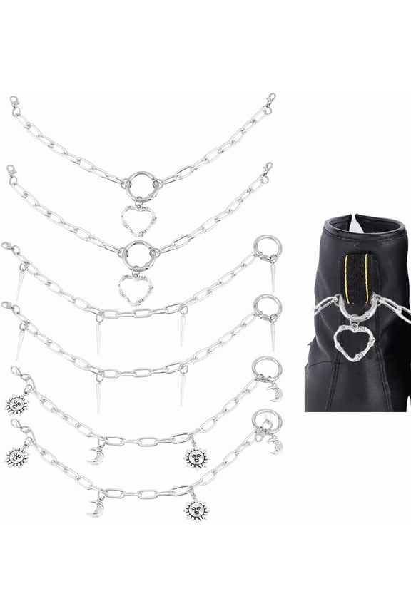 6Pcs 3 Style Aluminum & Alloy Boot Strap Chains with Alloy Spring Gate Rings Platinum 247~253mm 2pcs/style