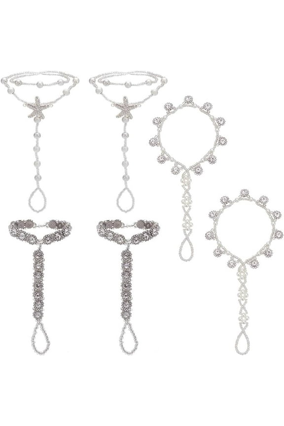 6Pcs 3 Style Clear Resin & ABS Plastic Flower & Starfish Toe Ring Anklets Set Boho Alloy Sandal Foot Chain Jewelry for Women Platinum & Silver 7-1/2~8-5/8 inch(19~22cm) 2Pcs/style