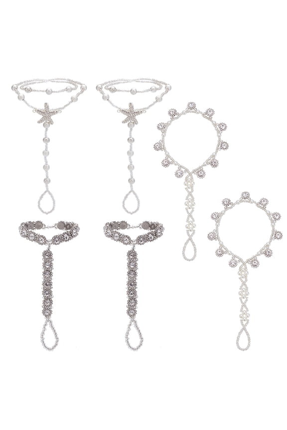 6Pcs 3 Style Clear Resin Plastic Flower Starfish Toe Ring Anklets Set Boho Alloy Sandal Foot Chain Jewelry for Women Platinum Silver for DIY