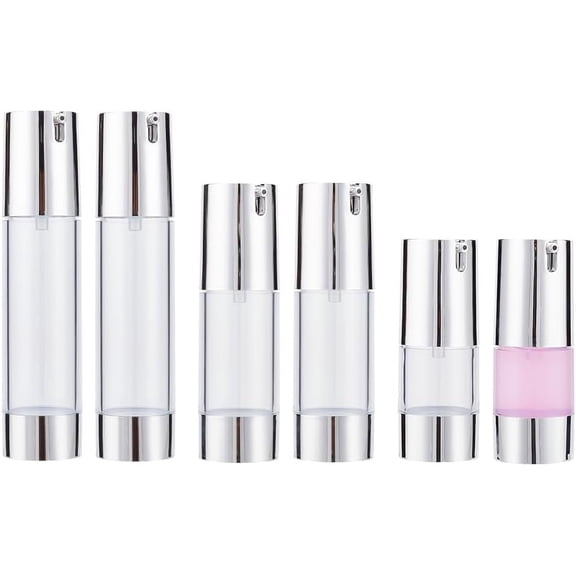 6Pcs 3 Style Plastic Empty Refillable Airless Pump Bottle Travel Lotion Foundation Containers with Press U Type Pump Head Column Clear