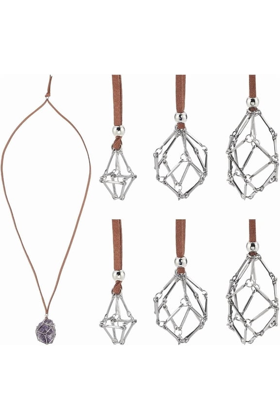 6Pcs 3 Styles 201 Stainless Steel Macrame Pouch Necklace Making for Gemstone Nuggets with Faux Suede Cord Stainless Steel Color 31.65~32.13 inch(80.4~81.6cm) 2pcs/style