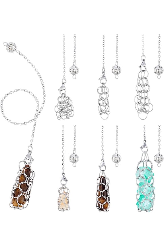 6Pcs 3 Styles 304 Stainless Steel Pendulums Witchcraft Pendulums with Chain Fate Quiz Divination Tool for Women Meditation Reiki Gift Wiccan Gifts