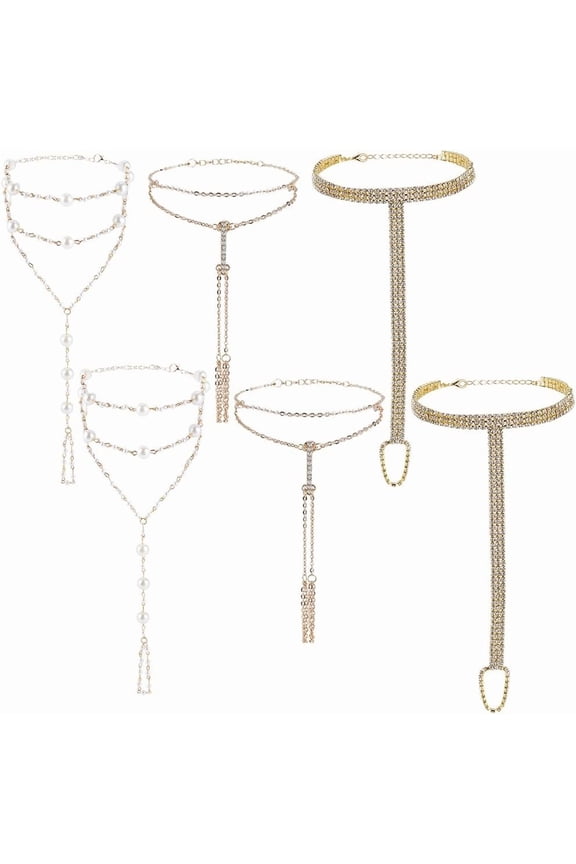 6Pcs 3 Styles Alloy Full Rhinestone Anklets Toe Rings for Women Golden 8.46~9.25 inch(21.5~23.5cm) 2pcs/style for DIY