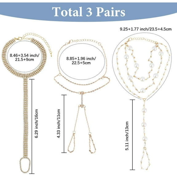 6Pcs 3 Styles Ankle Chain Barefoot Sandals Foot Jewelry Womens Alloy Boho Gold Rhinestone Pearl Summer Beach Anklets Bracelet with Toe Ring for Women Party Wedding Bridal Accessories