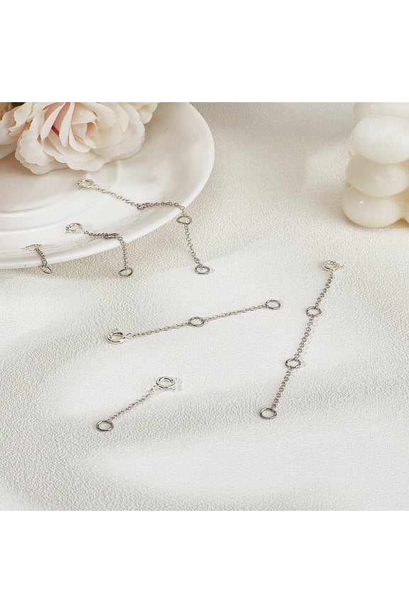 6Pcs 3 Styles Brass Cable Chain Chain Extender End Chains with Spring Ring Clasps Platinum 30~75x1.5mm 2pcs/style for DIY