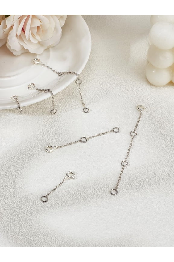 6Pcs 3 Styles Brass Cable Chain Extender End Chains with Ring Clasps Platinum Necklace Extenders Extension Chains for Women DIY Necklace Bracelet Jewelry Making 30~75x1.5mm Silver DIY