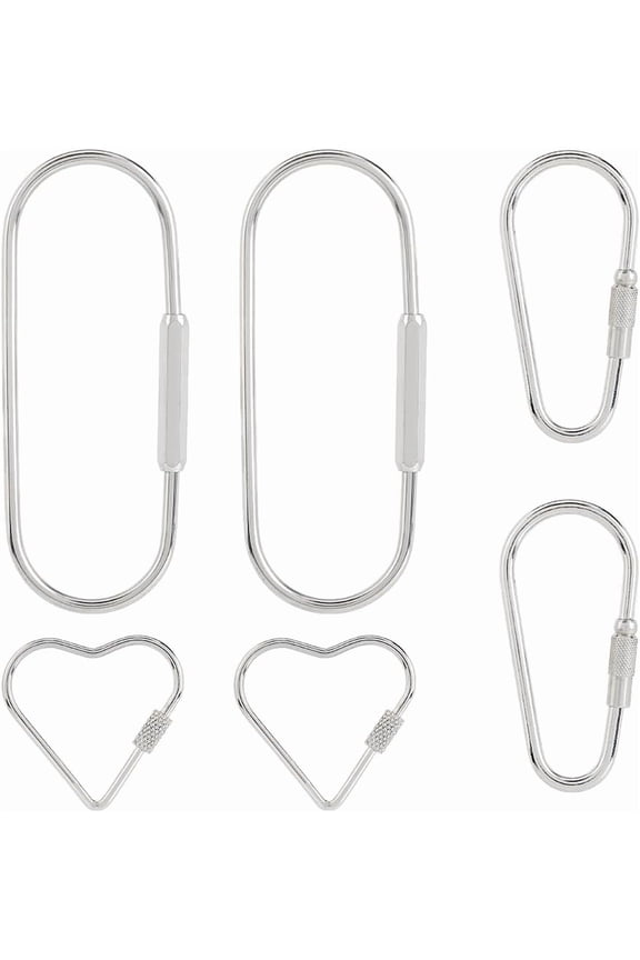 6Pcs 3 Styles Carabiner Clips Stainless Steel Screw Lock Charms Carabiner Lock Clasp Heart Oval Screwable Key Rings Keychain Clasps for Camping Hiking Fishing Traveling Dog Leash Handbag