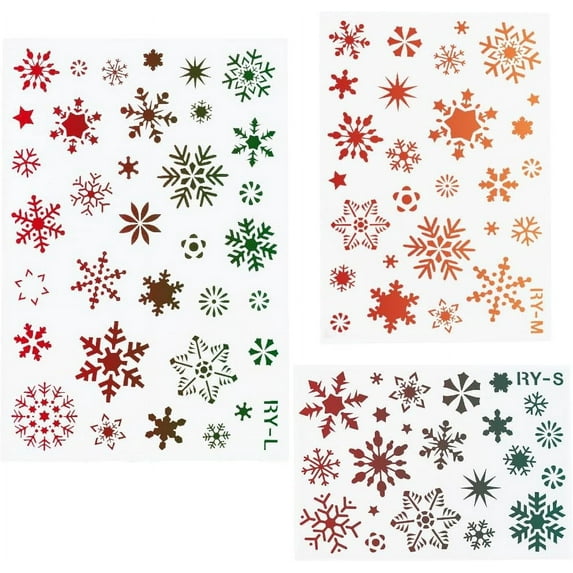 6Pcs 3 Styles Christmas Snowflake Stencil PET Plastic Reusable Winter Holiday Drawing Template Hollow Out Snow Flakes Stencils for Painting on Wood Wall Window Furniture Decor Scrapbooking
