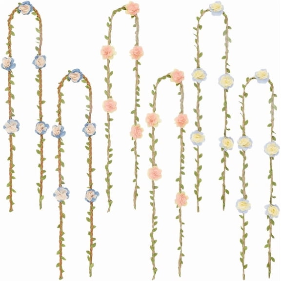 6Pcs 3 Styles Flower Arm Wraps Fairy Arm Covers Colorful Polyester Linen Floral Vine Rattan Straw Wrapping Ribbon Wreath Garland Accessories for Christmas Costume Cosplay Party DIY Decor Colorful DIY