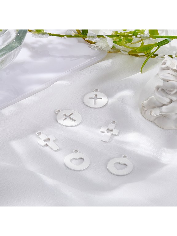 6Pcs 3 Styles Plating Alloy Pendants Flat Round Matte Silver Color Mixed Shapes 17~18.5x10~14.5x1~2mm Hole: 1.6~1.8mm