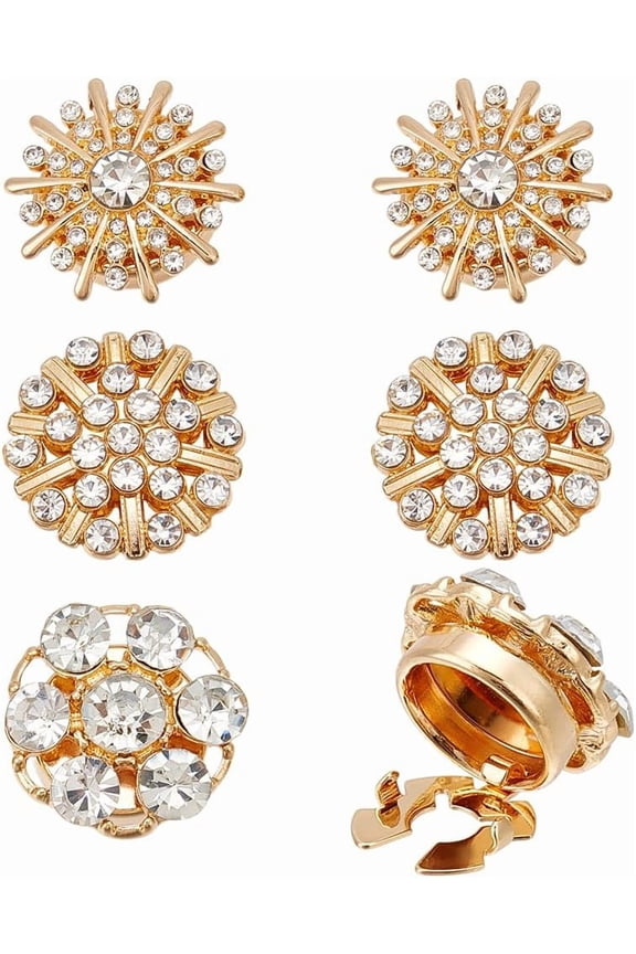 6Pcs 3 Styles Rhinestone Buttons Cover Sleeve Buttons Cover Flower Buttons Cover Detachable Shirt Button Clips Buttons Jewelry
