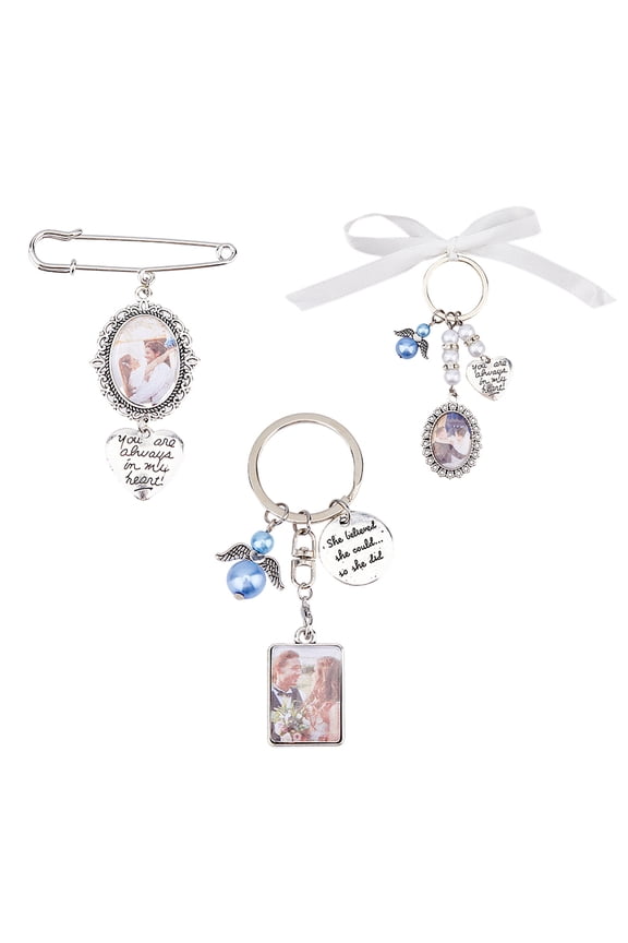 6Pcs 3 Styles Wedding Bouquet Photo Charm Memory Bride Pendant Charms Lacy Frame Pin Ovel Picture Frame Holder Charms with Cabochons Bride