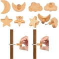 6Pcs 3 Styles Wood Wall Hooks Star Moon Cloud Hat Hooks Decorative Wall