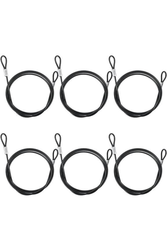 6Pcs 31.5 Inch Black Security Wire Cable Rope Metal Stainless Steel Lanyard Link Lock Chain Wire Double Loop Safety Cable with Plastic Coated for DIY Outdoor Gates Stage Luggage Tags