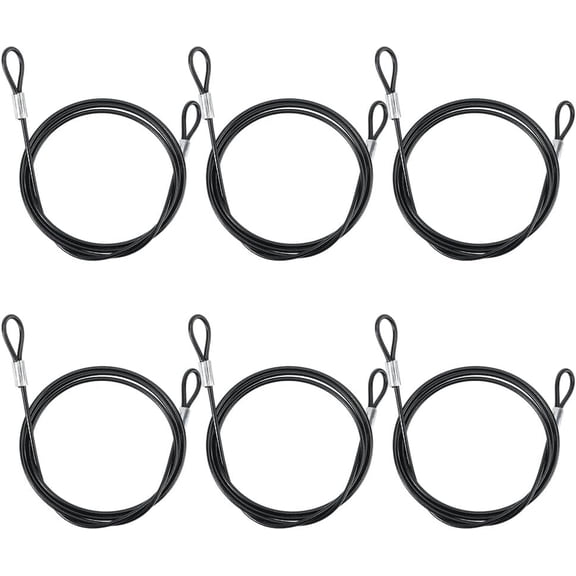 6Pcs 31.5 Inch Black Security Wire Cable Rope Metal Stainless Steel Lanyard Link Lock Chain Wire Double Loop Safety Cable with Plastic Coated for DIY Outdoor Gates Stage Luggage Tags