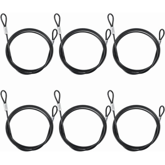 6Pcs 31.5 Inch Black Security Wire Cable Rope Metal Stainless Steel Lanyard Link Lock Chain Wire Double Loop Safety Cable with Plastic Coated for Outdoor Gates Stage Luggage Tags