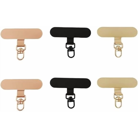 6Pcs 360 Rotating Phone Tether Tab, Ultra Thin 0.3mm Stainless Steel Metal Tether Patch for All Cell Phones and Cases (Black+Gold+Rose Gold)