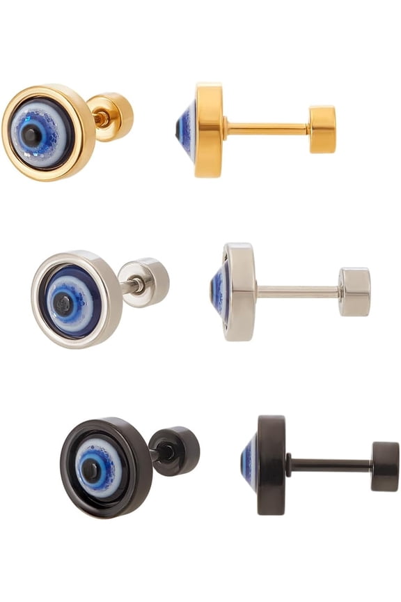 6Pcs 3Colors Circle Resin Stud Earrings 8mm Stainless Steel Stud Earrings Round Circle Button Stud Post Earrings for Men Crafting and Accessories Gifts Blue DIY