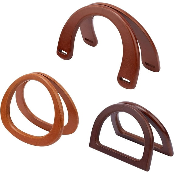 6Pcs 3Styles Wooden Bag Handle Replacement Handle Purse Handmade Bag Handles for Handbag Crafting Mixed Color