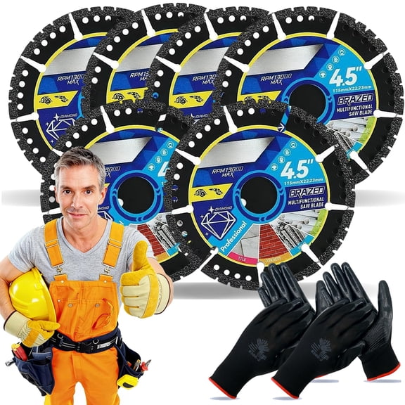 6Pcs 4.5" Multi-Material Diamond Blade - Zero Compromise, Max Durability, Diamond Saw Blades, Heavy Duty Angle Grinder Disc for Cutting Marble/Quartz/Stone/Tile/Metal/Plastic (6Pcs)