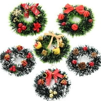 6Pcs 4.7inch Christmas Pine Wreaths, PVC Mini Christmas Wreath for Front Door Christmas Holiday Indoor Home Decorations