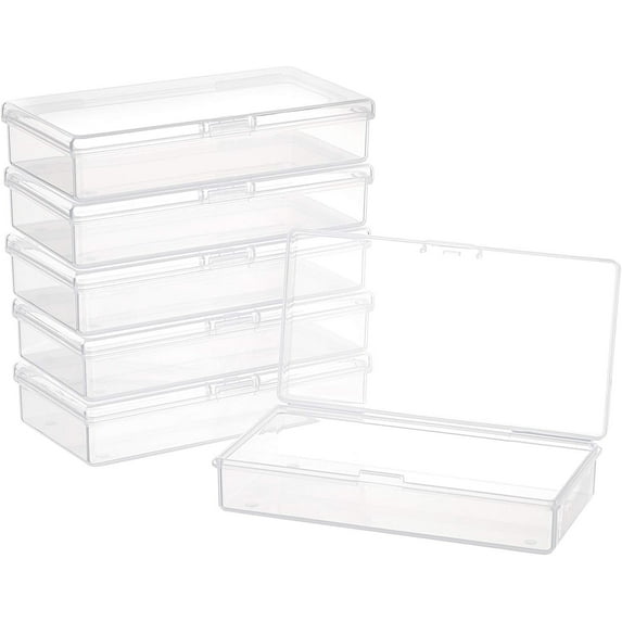 6Pcs 4.9x2.3x0.9" Clear Plastic Box Container Rectangle Storage Organizer with Hinged Lid for Beads Small Items and Other Craft Projects