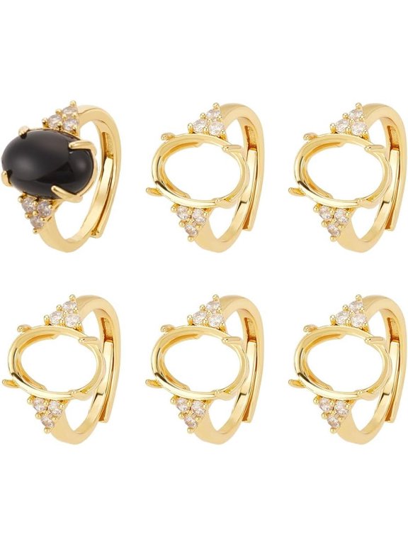 6Pcs 4 Claw Prong Ring Settings Claw Ring Blanks Golden Adjustable Oval Finger Ring Rhinestone Claw Ring Bases Cubic Zirconia Ring Components for Gemstones DIY Jewelry Making 19mm