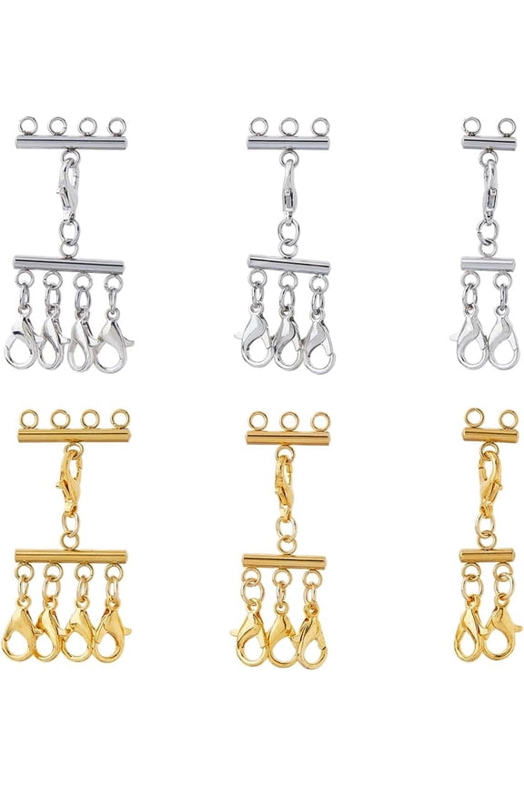 6Pcs 44mm Necklace Layering Clasp 304 Stainless Steel Necklace Connectors Jewelry Separators Multi Strand Clasps with Lobster Clasps for Layered Look 1set