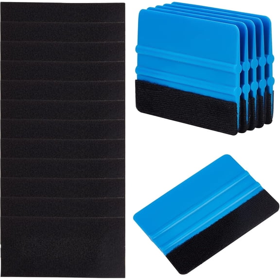 6Pcs 4Inch Plastic Felt Edge Squeegee with 12Pcs Velvet Replacement Brush Pad Film Installation Measuring Tool for Car Vinyl Scraper Decal Applicator Tool 100x72x6mm for DIY