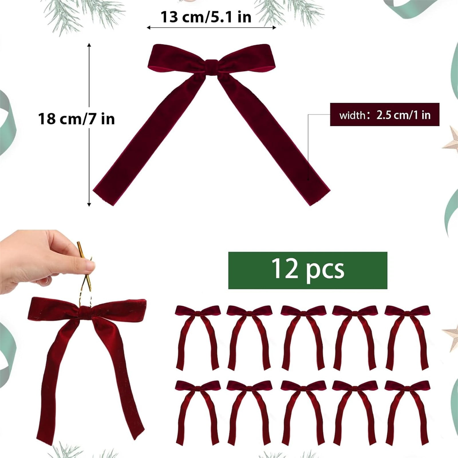 6Pcs 5.1 Inch Burgundy Velvet Christmas Bows - Vintage Christmas Decor ...