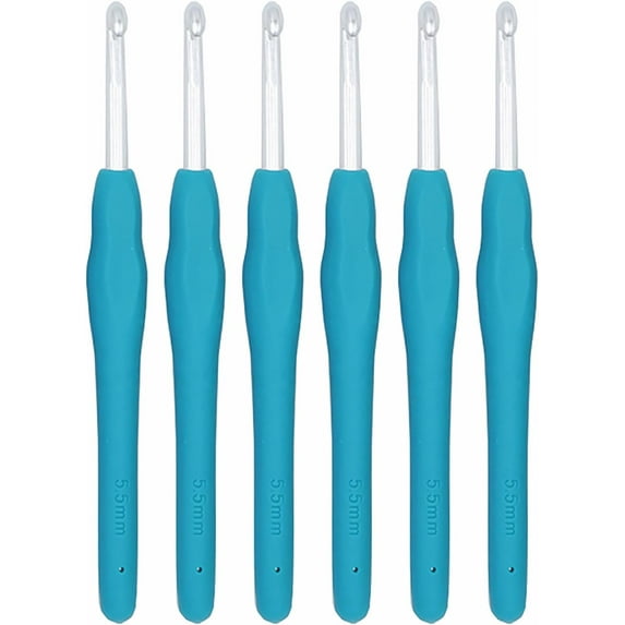 6Pcs 5.5mm Crochet Hooks Ergonomic Soft Grip Rubber Handle Aluminum Hook Knitting Needles US Size I (Size 9) for DIY Yarn Craft,Nice Gift for Women Adults Kids Children Beginners (Blue)