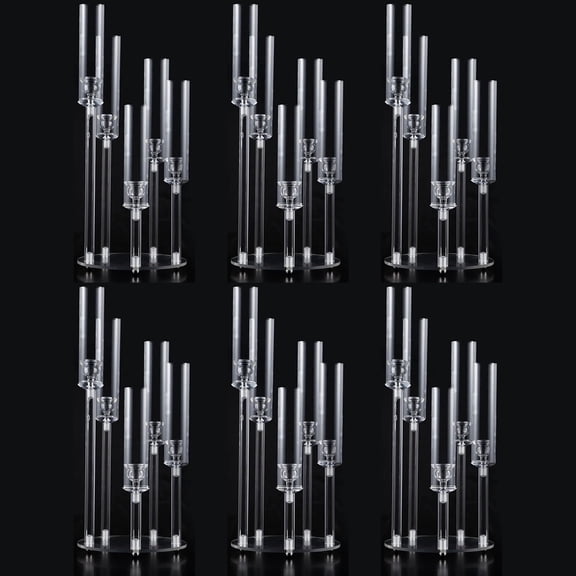 6Pcs 5 Arm Acrylic Candelabra,Elegant Clear Candle Holder With Acrylic Shade For Wedding Party Birthday Living Room Dining Table Centerpiece Decor, Acrylic Only For LED Candles