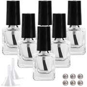 6Pcs 5ml Clear Fingernail Polish Bottles with Black Brush Cap Empty Square Glass Refillable Nail Polish Bottles with 6Pcs Mixing Agitator Balls 2Pcs Funnels