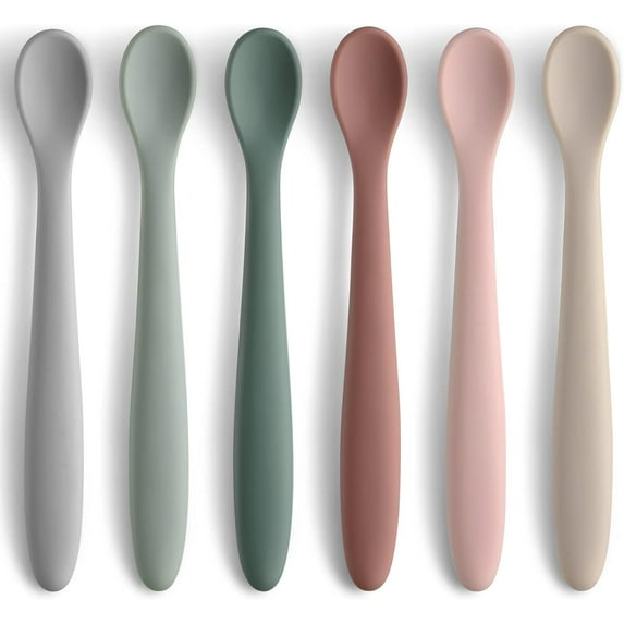 6Pcs 6.3inch Silicone Feeding Spoons for First Stage Baby and Infant, Soft-Tip Easy on Gums I Training Spoon | Baby Utensils Feeding Supplies, Dishwasher & Boil-proof