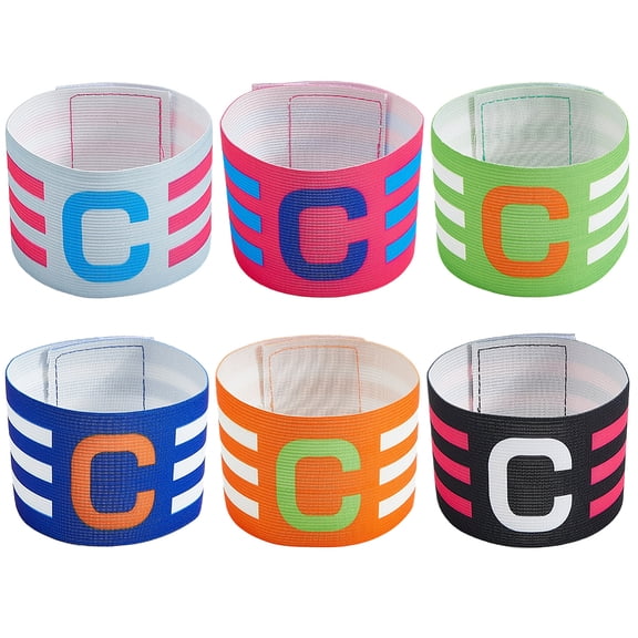 6Pcs 6 Color Football Soccer Captain Armbands Stripe Colorful Letter C Baseball Basketball Volleyball Leader Player Mixed Color